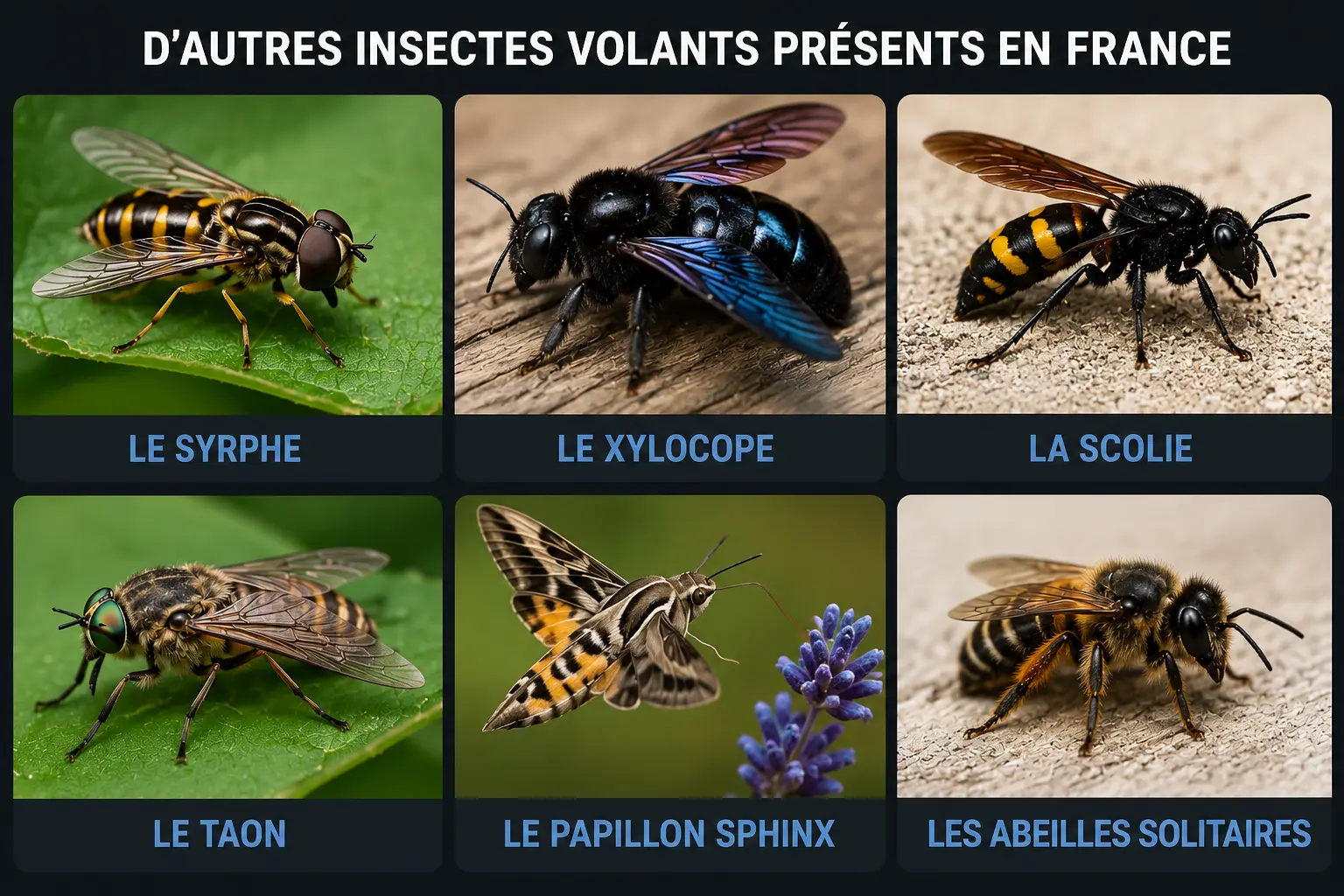 Syrphe, xylocope, taon et autres insectes volants présents en France